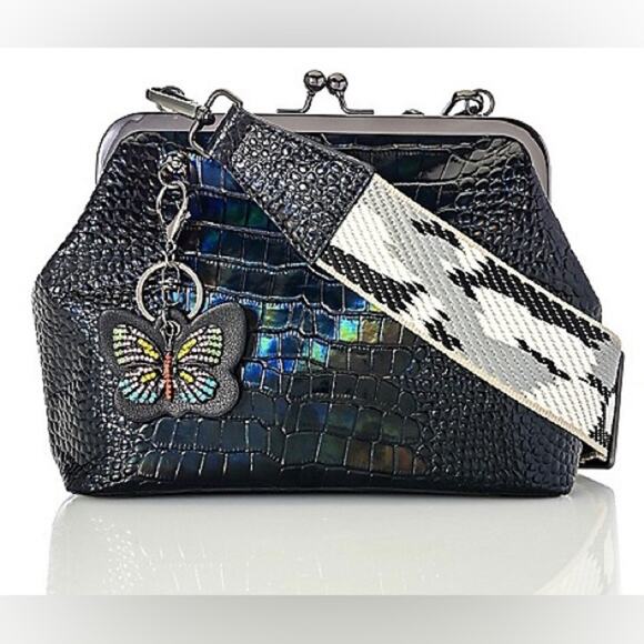 Sharif Leather Kiss Lock Convertible Crossbody Bah - Picture 1 of 13